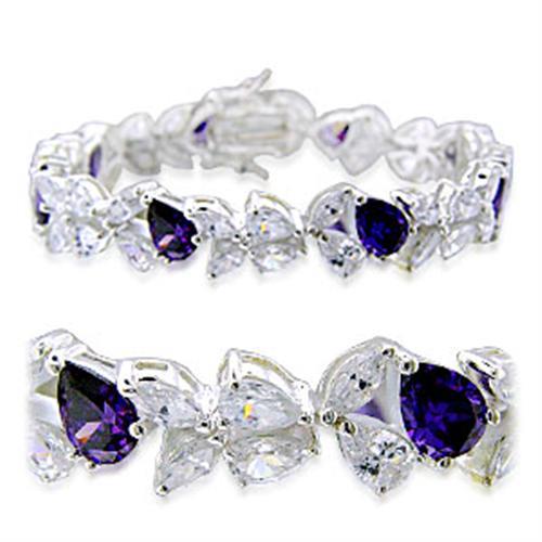 JCE924 High-Polished 925 Sterling Silver Bracelet with AAA Grade CZ  in Amethyst