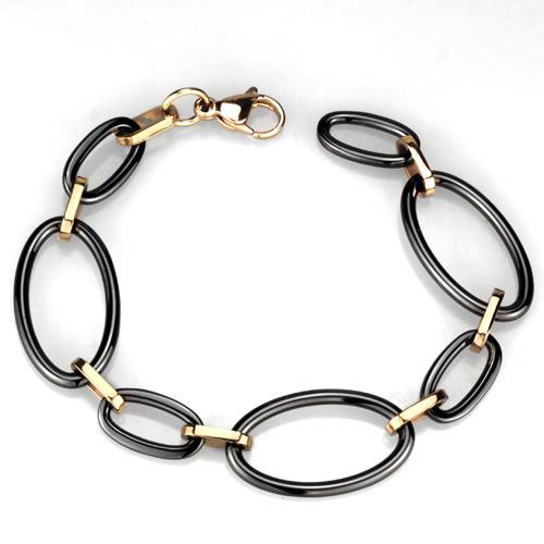 JCE1005 IP Rose Gold(Ion Plating) Stainless Steel Bracelet with Ceramic  in Jet