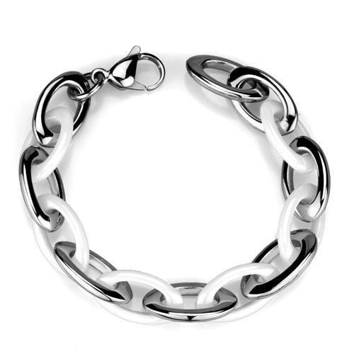 JCE1008 High polished (no plating) Stainless Steel Bracelet with Ceramic  in White