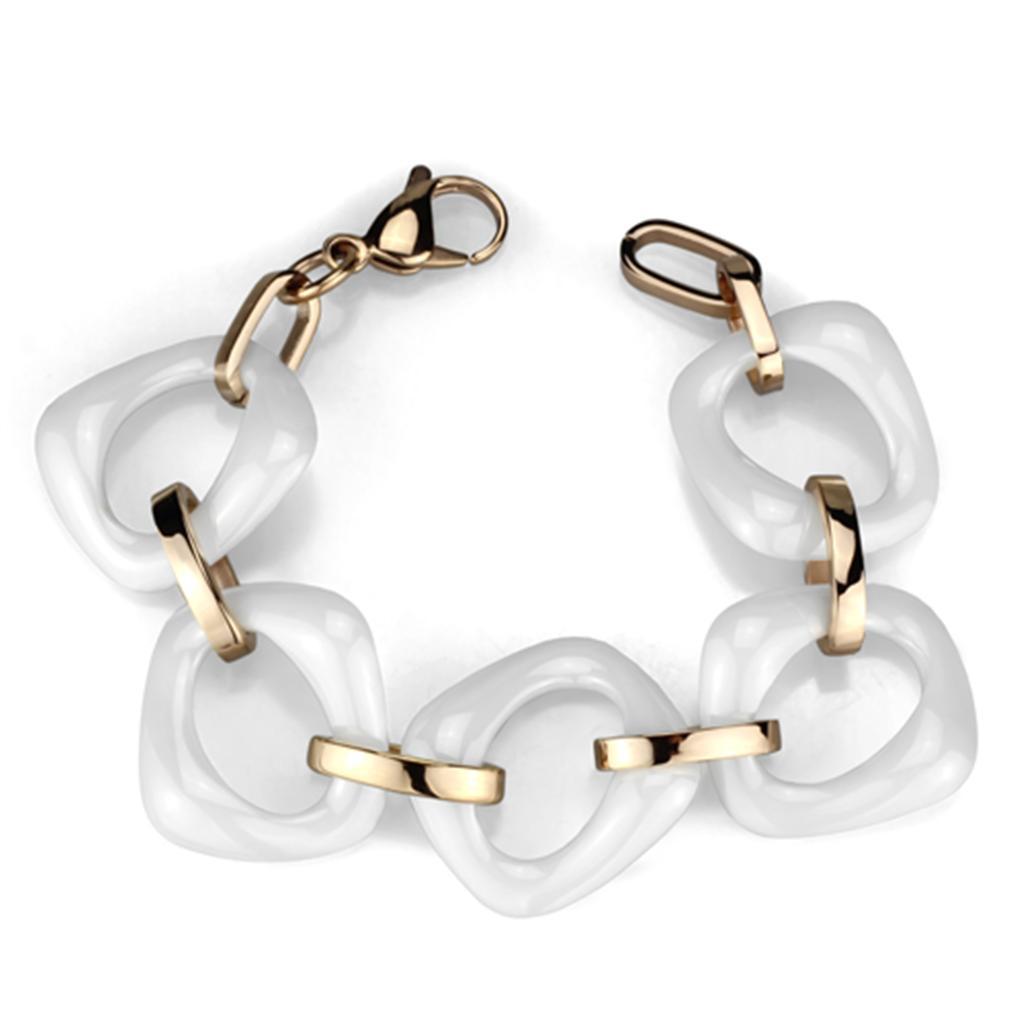 JCE1010 IP Rose Gold(Ion Plating) Stainless Steel Bracelet with Ceramic  in White