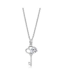 JCE1380 Rhodium 925 Sterling Silver Chain Pendant with AAA Grade CZ  in Clear