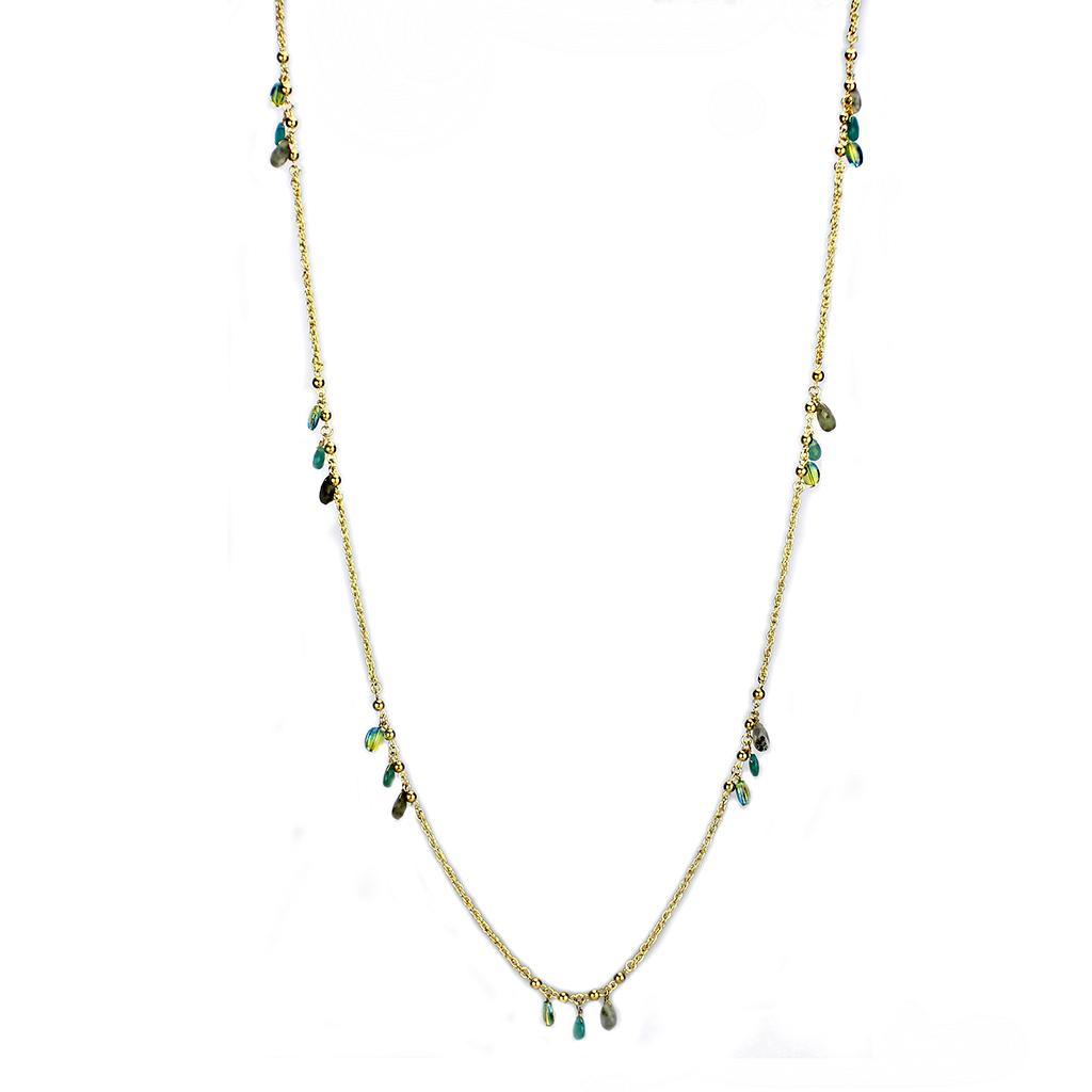 JCE1537 Gold Brass Necklace with Synthetic Jade in Emerald
