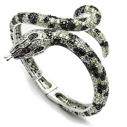 JCE303 Rhodium + Ruthenium Brass Bangle with AAA Grade CZ  in Multi Color