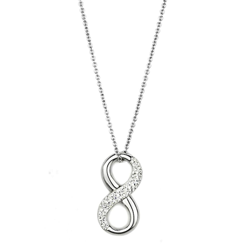 JCE407 Rhodium Brass Necklace with Top Grade Crystal  in Clear