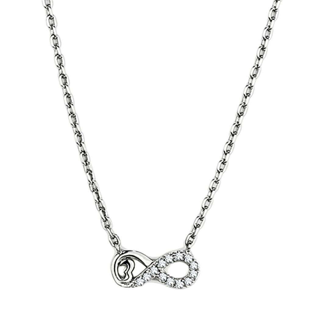 JCE418 Rhodium Brass Necklace with AAA Grade CZ  in Clear