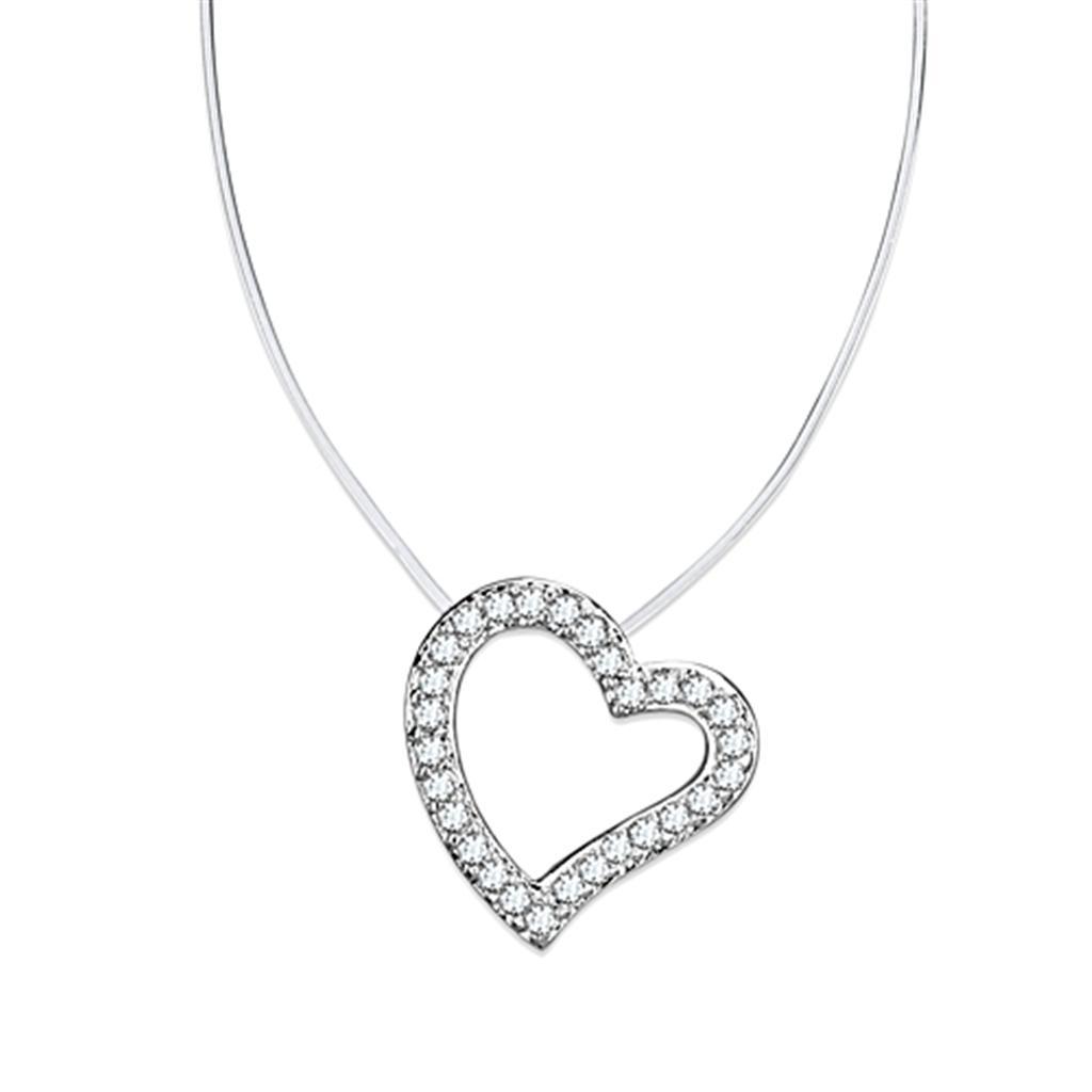 JCE420 Rhodium Brass Necklace with AAA Grade CZ  in Clear