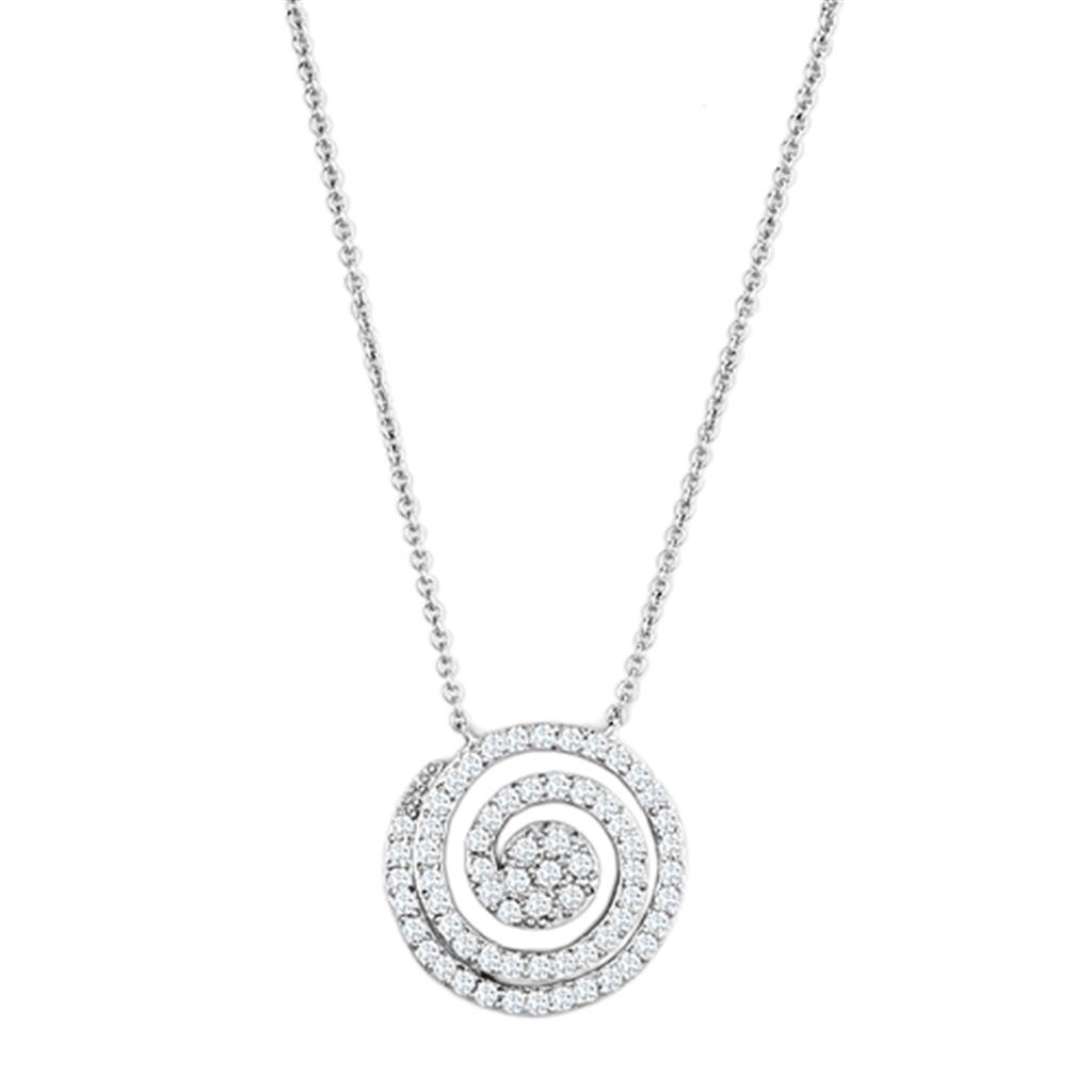 JCE422 Rhodium Brass Necklace with AAA Grade CZ  in Clear