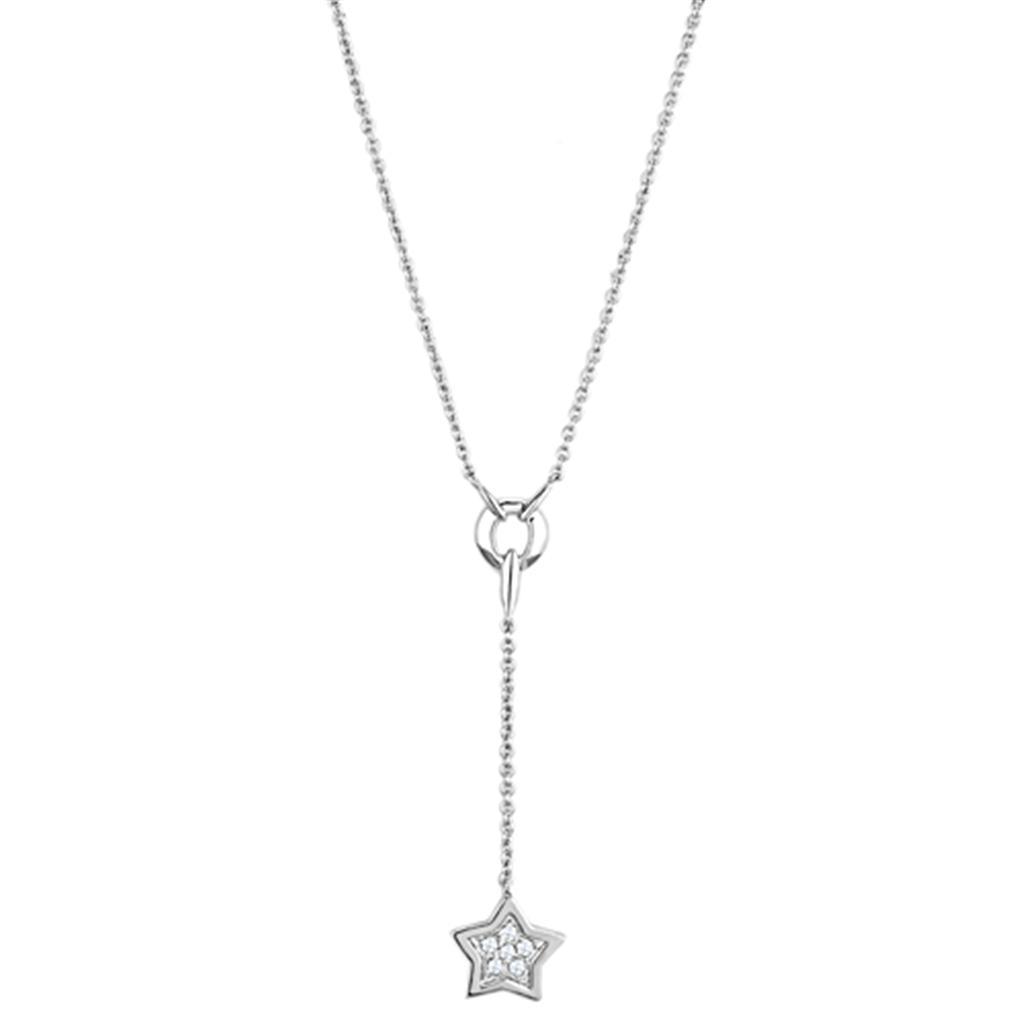 JCE426 Rhodium Brass Necklace with AAA Grade CZ  in Clear
