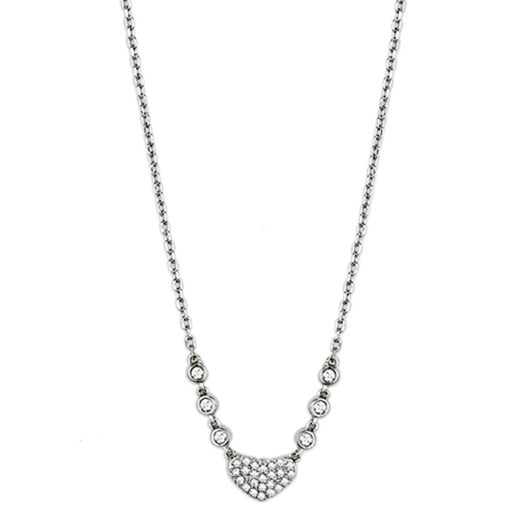JCE433 Rhodium Brass Necklace with AAA Grade CZ  in Clear