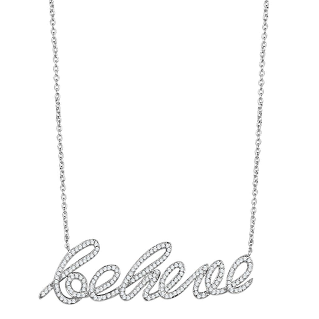 JCE454 Rhodium Brass Necklace with AAA Grade CZ  in Clear