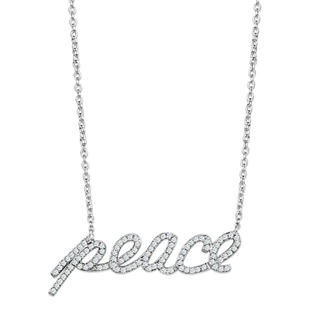 JCE457 Rhodium Brass Necklace with AAA Grade CZ  in Clear
