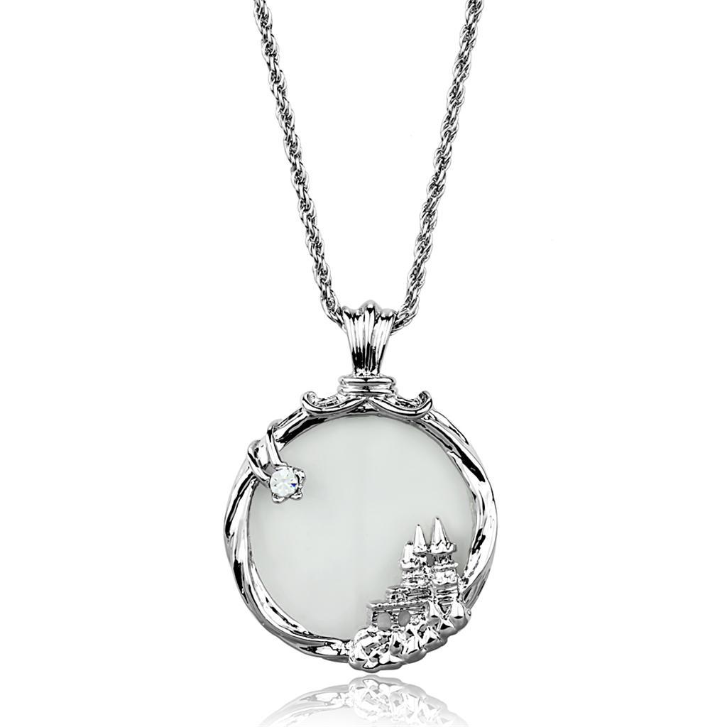 JCE907 Rhodium Brass Magnifier pendant with Top Grade Crystal  in Clear