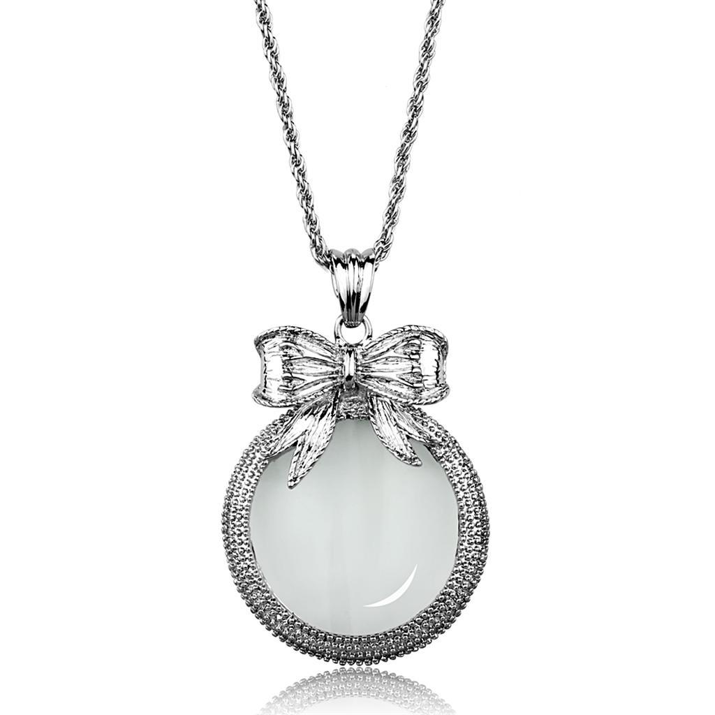 JCE911 Rhodium Brass Magnifier pendant with Synthetic Synthetic Glass in Clear