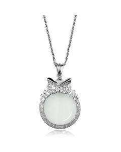 JCE921 Rhodium Brass Magnifier pendant with Top Grade Crystal  in Clear