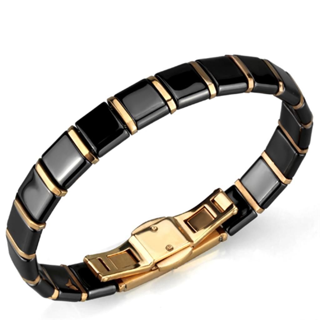 JCE986 IP Rose Gold(Ion Plating) Stainless Steel Bracelet with Ceramic  in Jet