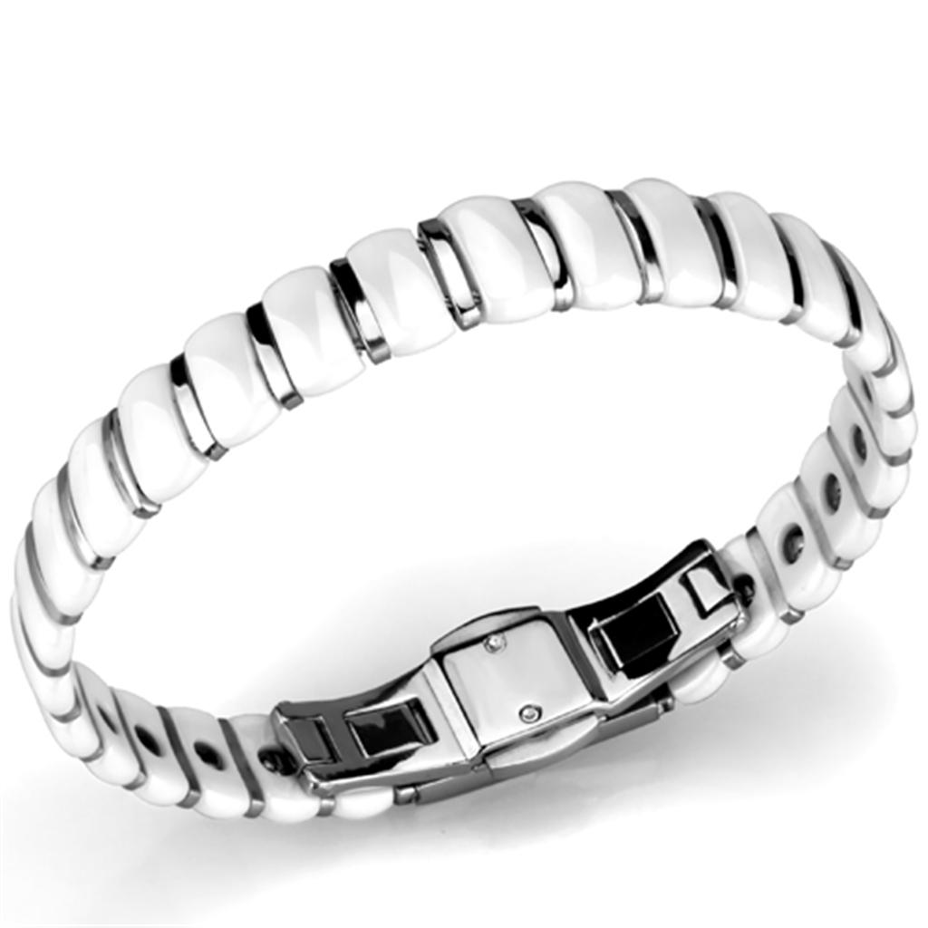 JCE994 High polished (no plating) Stainless Steel Bracelet with Ceramic  in White