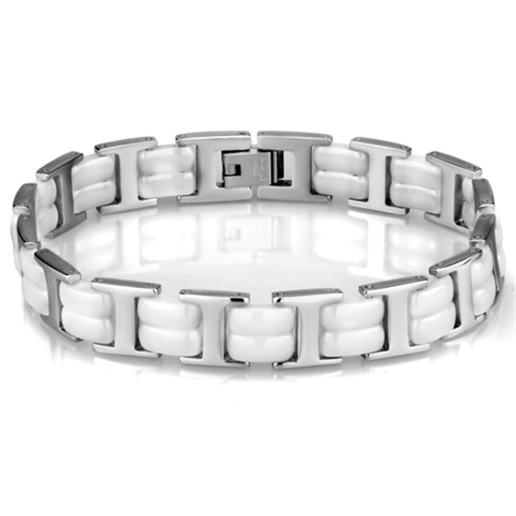 JCE997 High polished (no plating) Stainless Steel Bracelet with Ceramic  in White