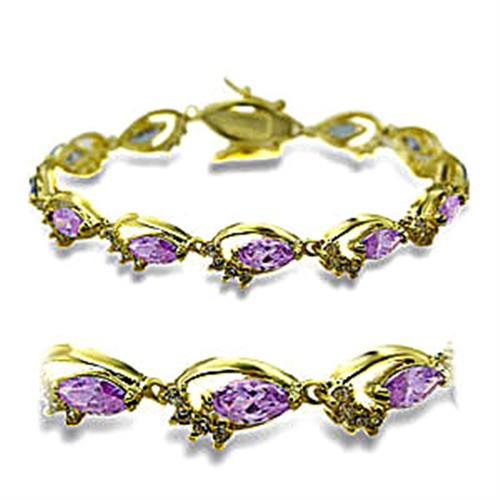JCE5702 Gold Brass Bracelet with AAA Grade CZ  in Light Amethyst