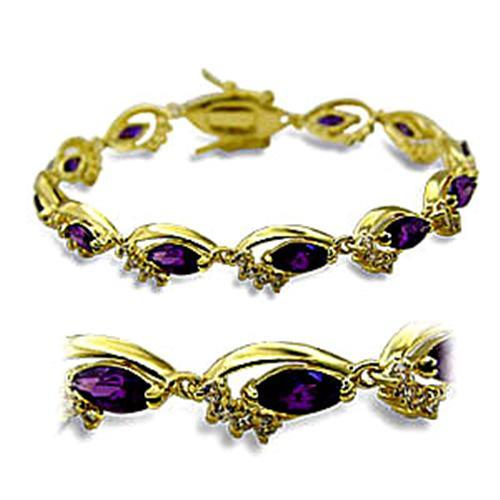 JCE5703 Gold Brass Bracelet with AAA Grade CZ  in Amethyst
