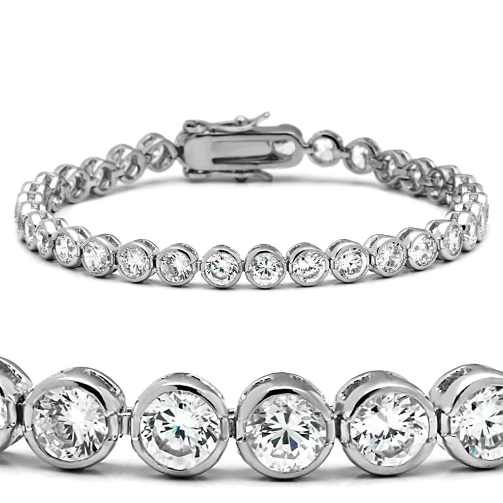 JCE201 Rhodium Brass Bracelet with AAA Grade CZ  in Clear