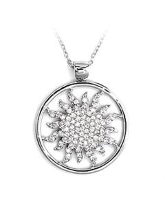 JCE324 High-Polished 925 Sterling Silver Chain Pendant with AAA Grade CZ  in Clear