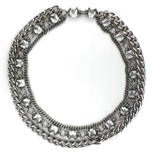 JCE1137 Antique Silver Brass Necklace with Synthetic Synthetic Glass in Clear
