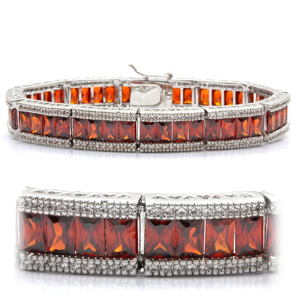 JCE1458 Rhodium Brass Bracelet with AAA Grade CZ  in Garnet