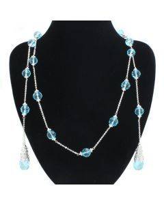 JCE1714 Rhodium White Metal Necklace with Synthetic Glass Bead in Sea Blue
