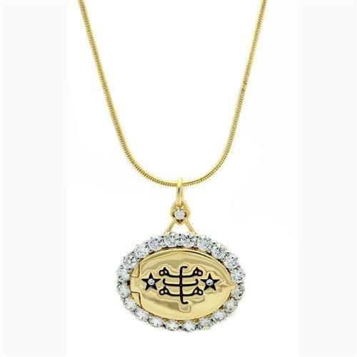 JCE1943 Gold+Rhodium Brass Chain Pendant with AAA Grade CZ  in Clear