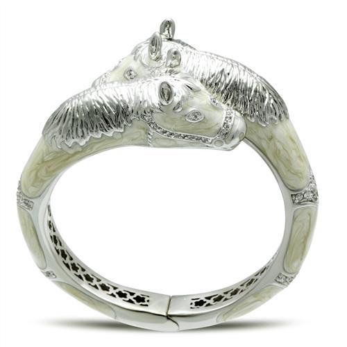 JCE2266 Rhodium Brass Bangle with AAA Grade CZ  in Clear