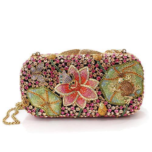 JCE2375 Ancientry Gold White Metal Clutch with Top Grade Crystal  in Multi Color