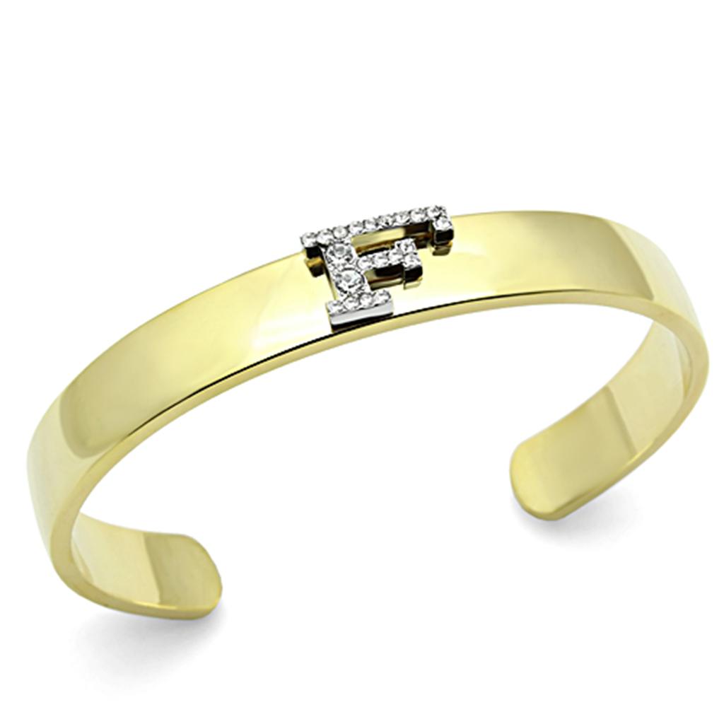 JCE2575 Gold+Rhodium White Metal Bangle with Top Grade Crystal  in Clear