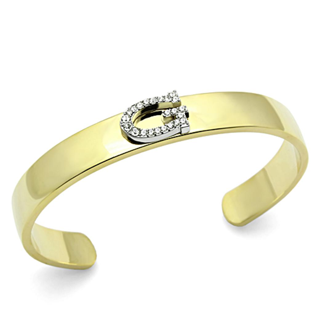 JCE2576 Gold+Rhodium White Metal Bangle with Top Grade Crystal  in Clear