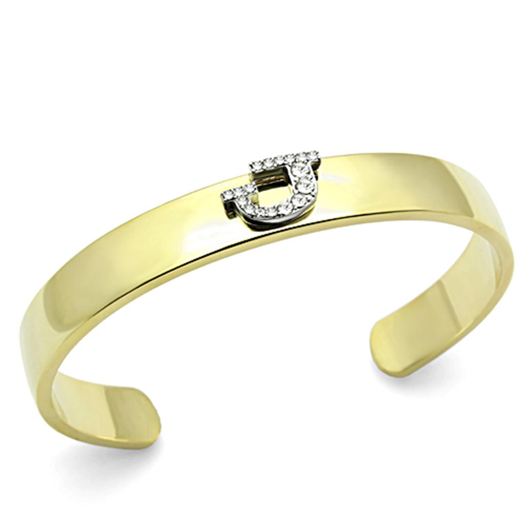 JCE2579 Gold+Rhodium White Metal Bangle with Top Grade Crystal  in Clear