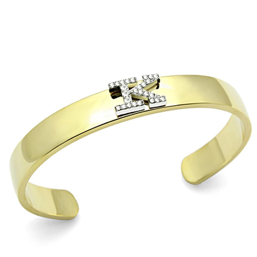 JCE2580 Gold+Rhodium White Metal Bangle with Top Grade Crystal  in Clear