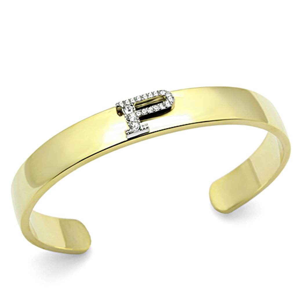 JCE2585 Gold+Rhodium White Metal Bangle with Top Grade Crystal  in Clear