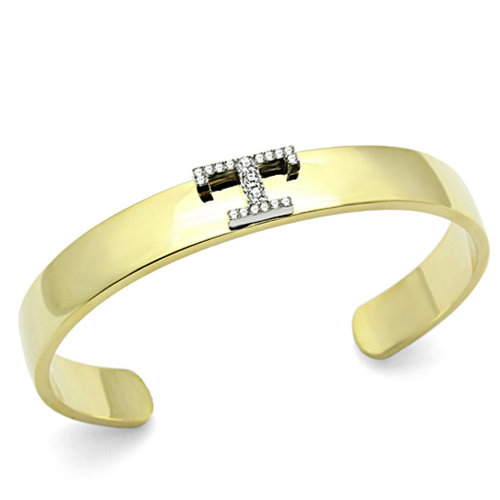 JCE2589 Gold+Rhodium White Metal Bangle with Top Grade Crystal  in Clear