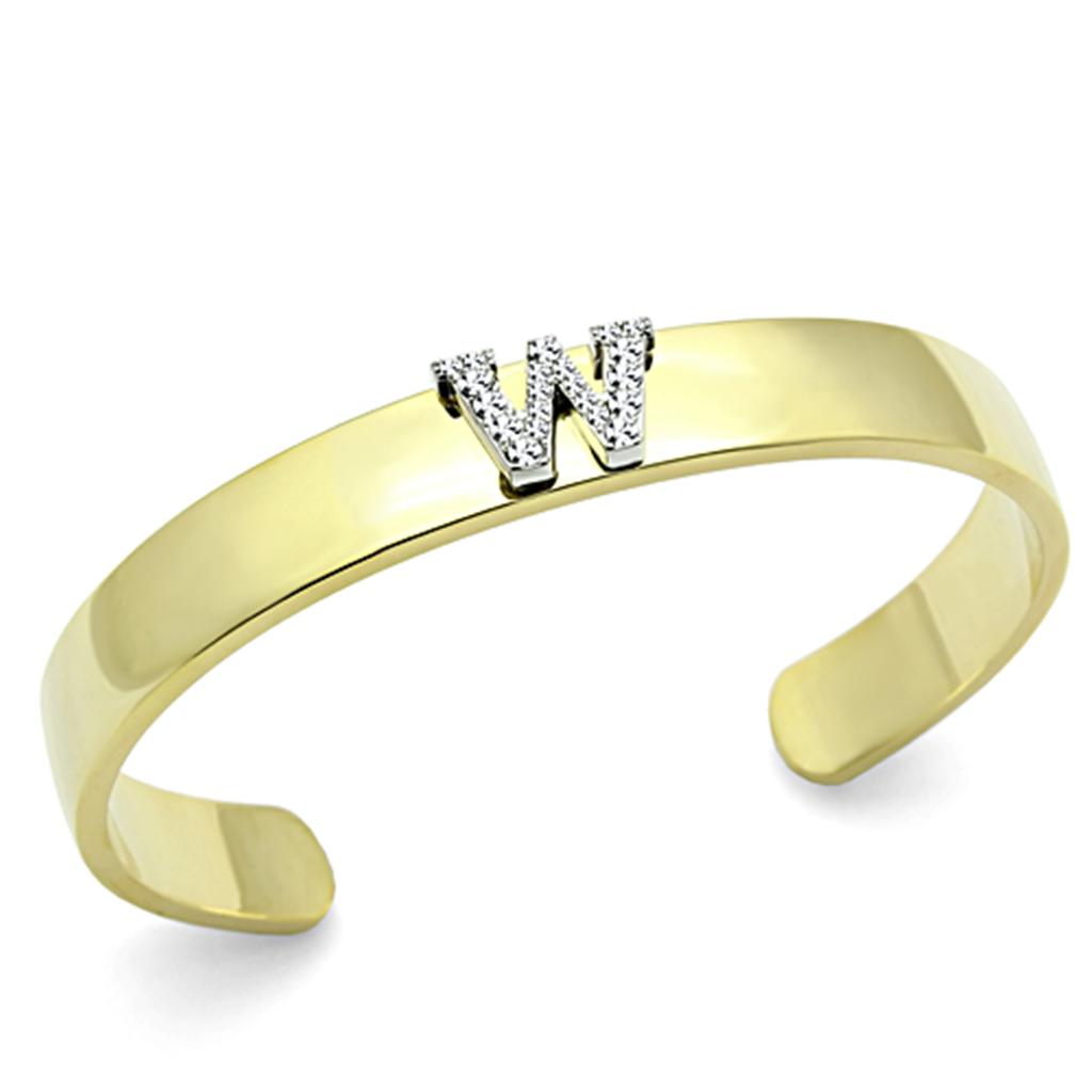 JCE2592 Gold+Rhodium White Metal Bangle with Top Grade Crystal  in Clear