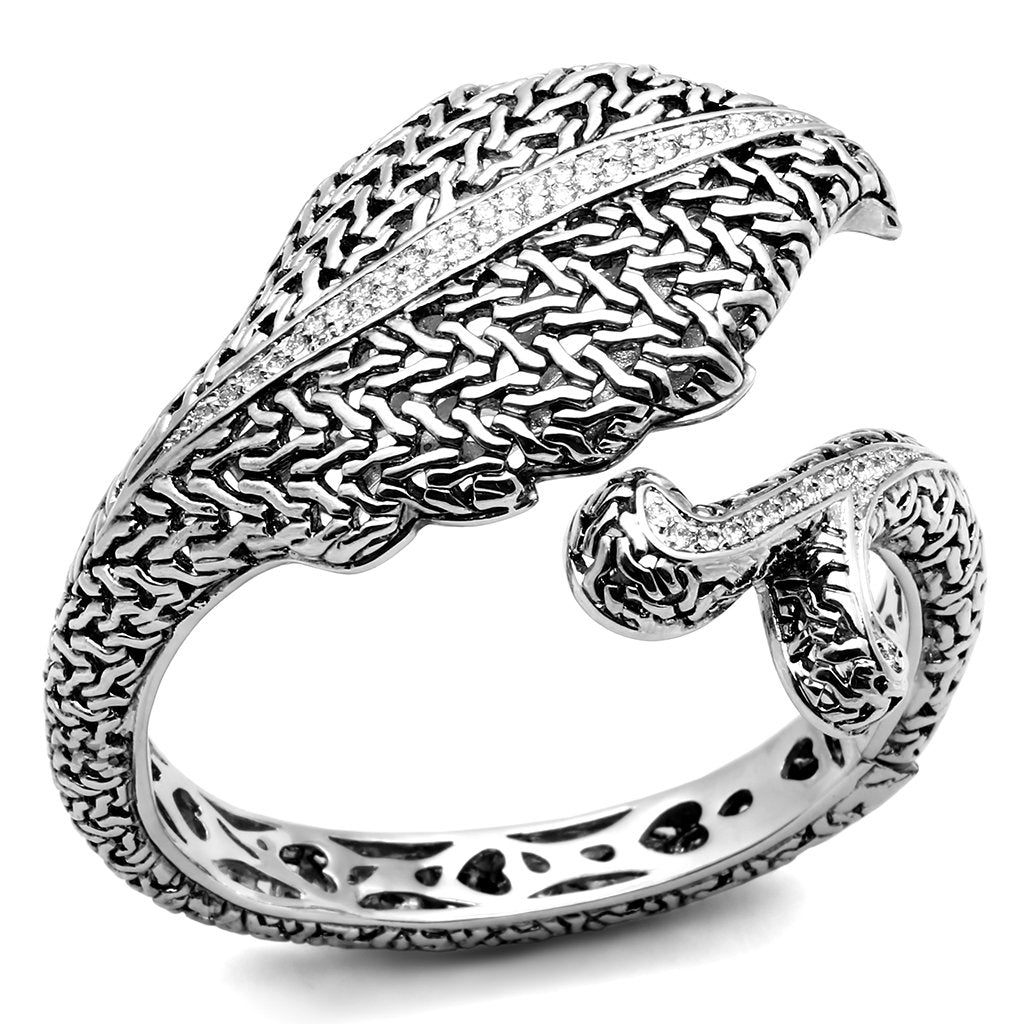 JCE2618 Rhodium Brass Bangle with AAA Grade CZ  in Clear
