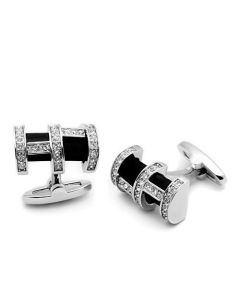 JCE2629 Rhodium Brass Cufflink with Top Grade Crystal  in Clear