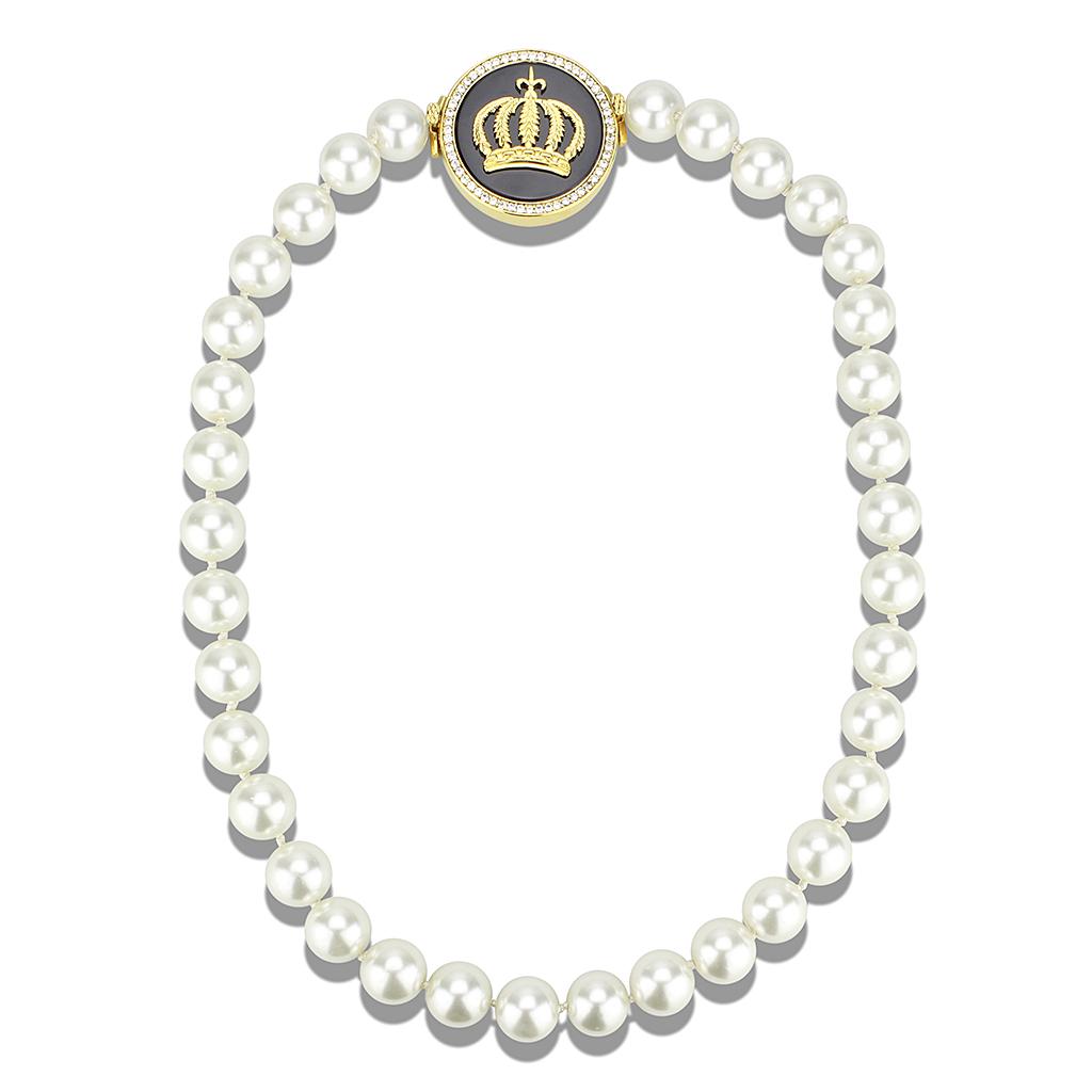 JCE2647 Gold Brass Necklace with Semi-Precious Onyx in Jet