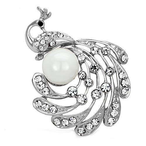 JCE2777 Imitation Rhodium White Metal Brooches with Synthetic Pearl in White