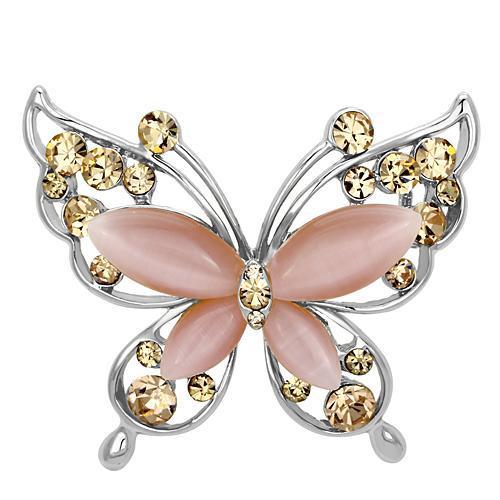 JCE2805 Imitation Rhodium White Metal Brooches with Synthetic Cat Eye in Light Rose