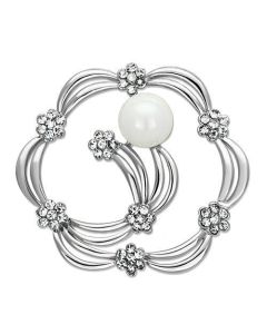 JCE2809 Imitation Rhodium White Metal Brooches with Synthetic Pearl in White