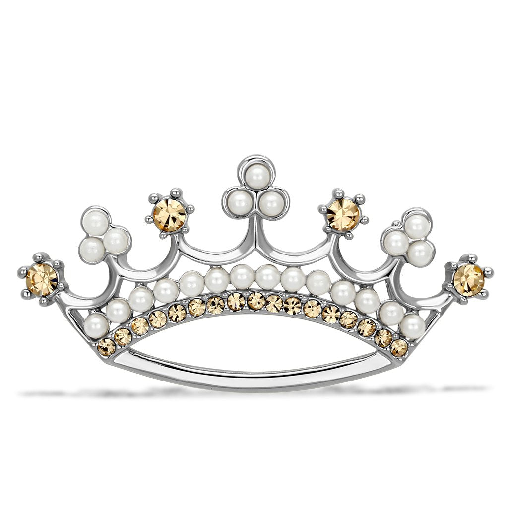 JCE2838 Imitation Rhodium White Metal Brooches with Synthetic Pearl in White