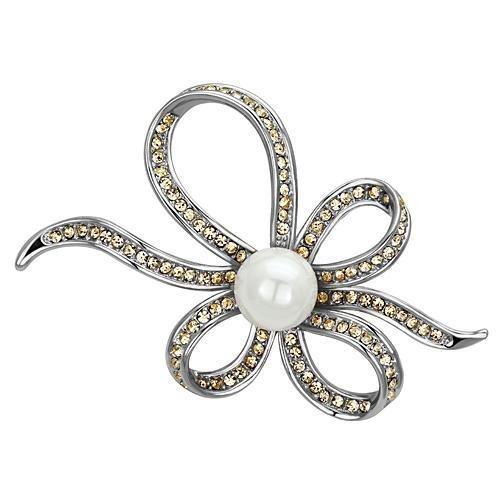 JCE2840 Imitation Rhodium White Metal Brooches with Synthetic Pearl in White