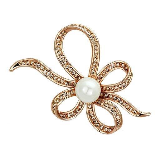 JCE2841 Flash Rose Gold White Metal Brooches with Synthetic Pearl in White