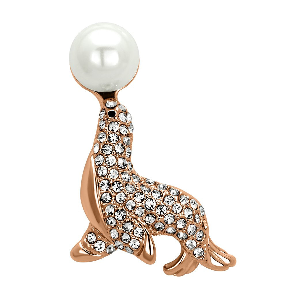 JCE2872 Imitation Rhodium White Metal Brooches with Synthetic Pearl in White