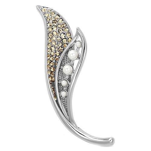 JCE2876 Imitation Rhodium White Metal Brooches with Synthetic Pearl in White