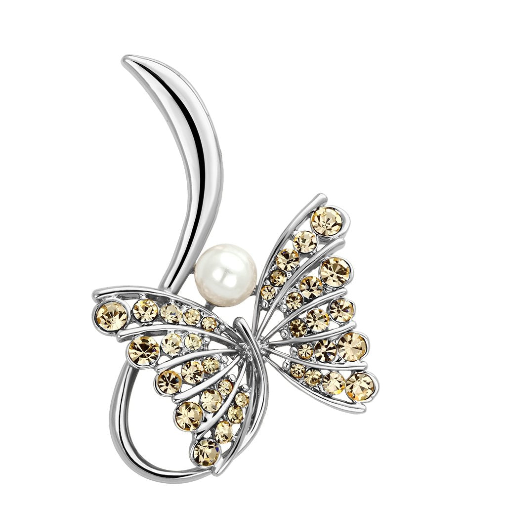 JCE2903 Flash Rose Gold White Metal Brooches with Synthetic Pearl in White